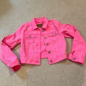 Hollis yet. Bright pink denim jacket
